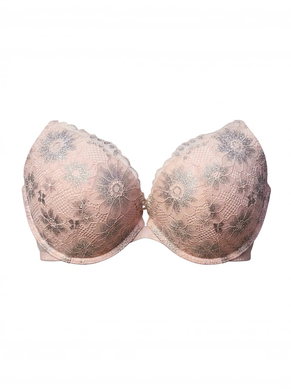 La Senza Floral Lace Obsession Plunge Push-Up Bra in Blush Pink and Silver